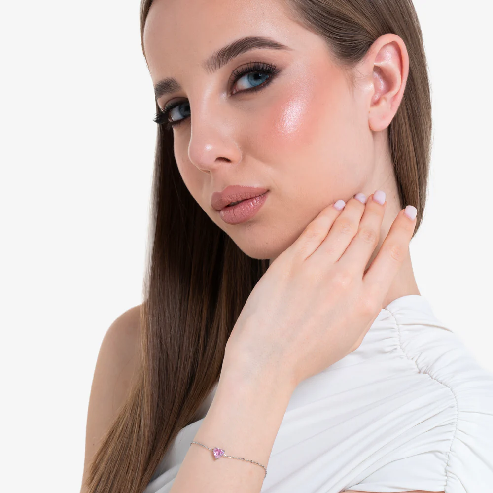 BRACCIALE DONNA IN ACCIAIO CON CUORE CRISTALLO ROSA - Image 3