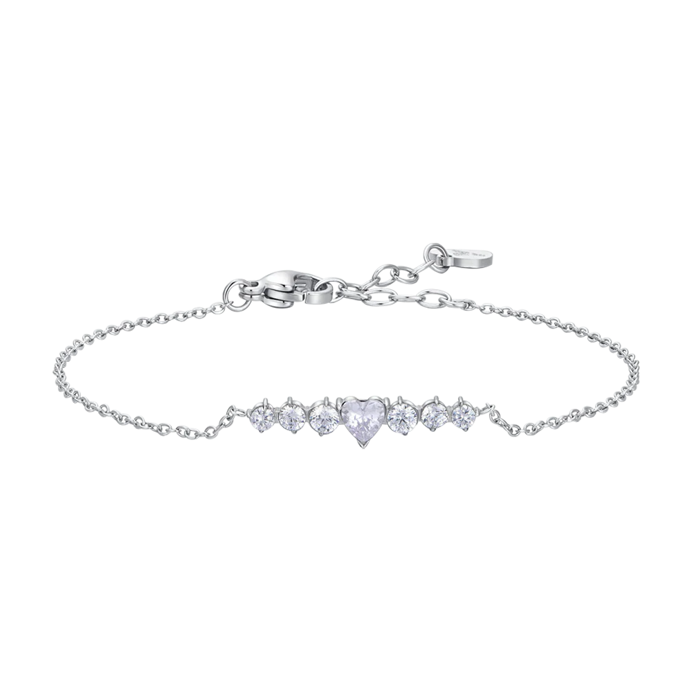 BRACCIALE DONNA IN ACCIAIO CON CUORE E CRISTALLI BIANCHI
