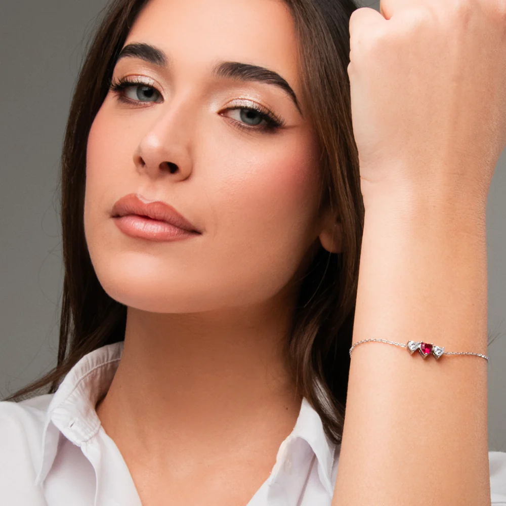 BRACCIALE DONNA IN ACCIAIO CON CUORI CON ZIRCONI BIANCHI E ROSSI - Image 3