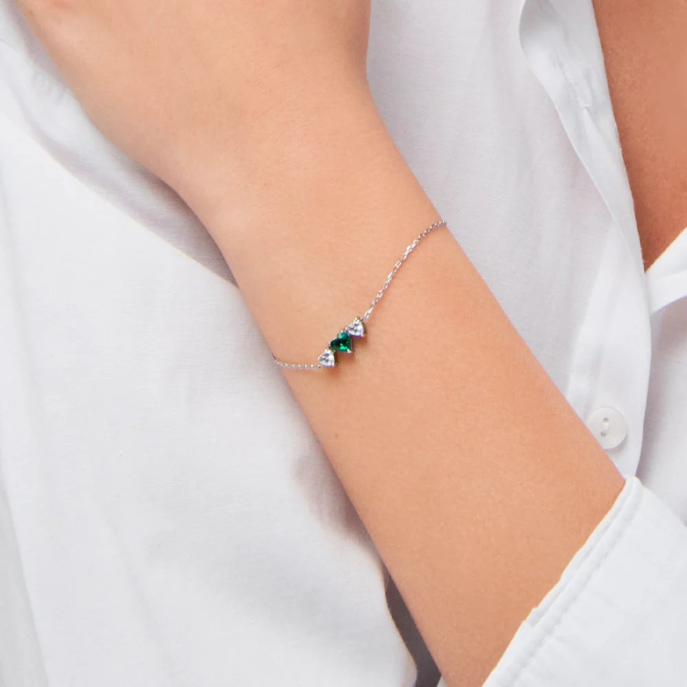 BRACCIALE DONNA IN ACCIAIO CON CUORI CON ZIRCONI BIANCHI E VERDI - Image 2