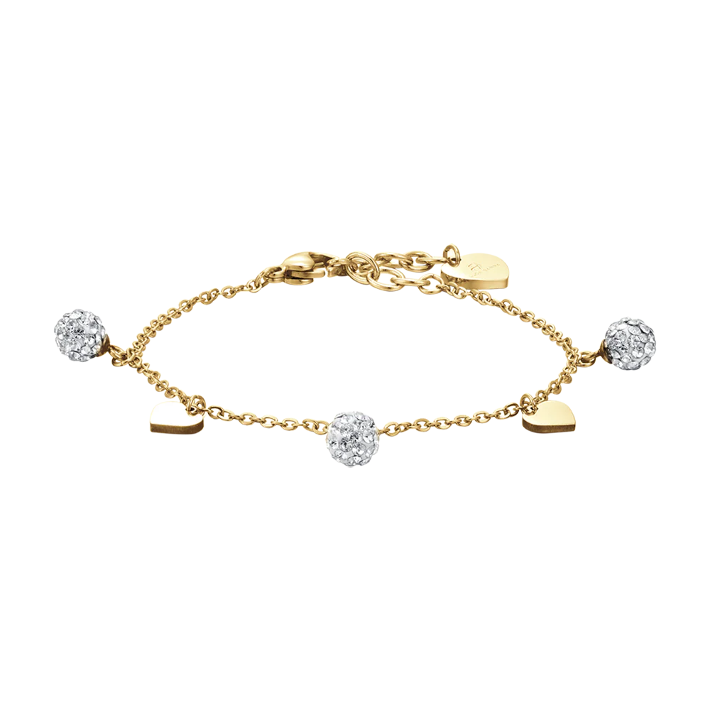 BRACCIALE DONNA IN ACCIAIO IP GOLD CON CUORI E CRISTALLI BIANCHI