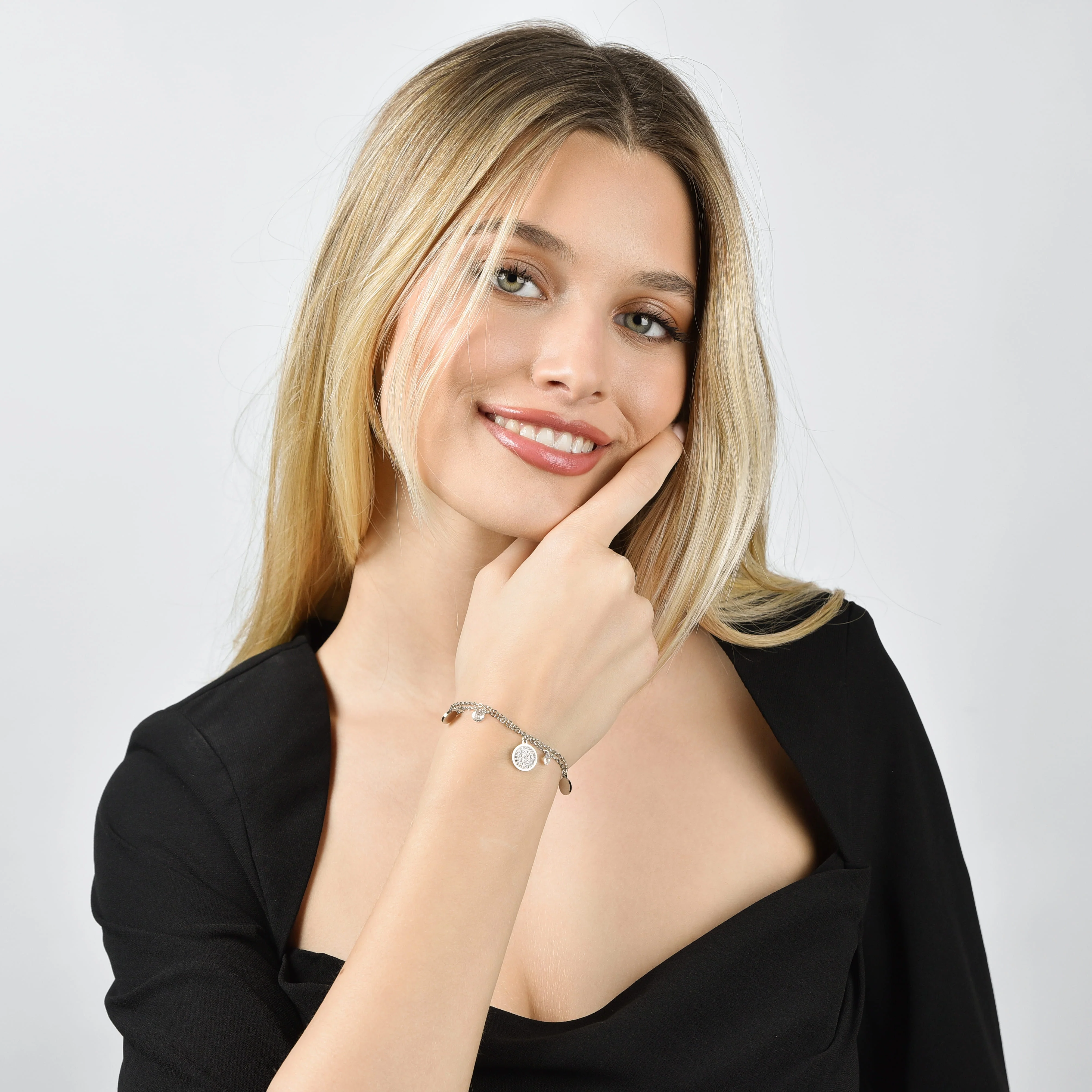 BRACCIALE DONNA IN ACCIAIO CON ELEMENTI E CRISTALLI BIANCHI - Image 2