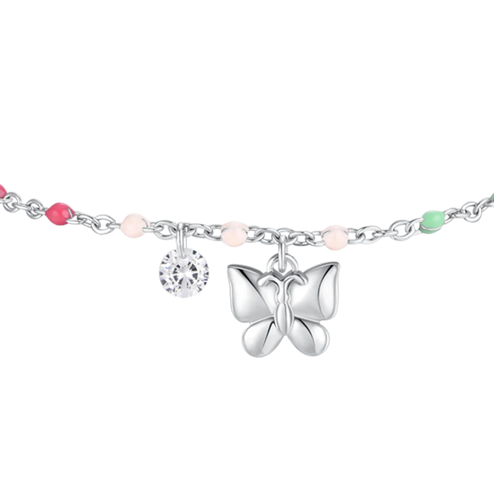 BRACCIALE DONNA IN ACCIAIO CON FARFALLA,CRISTALLO E PIETRE CON SMALTO MULTICOLOR - Image 4