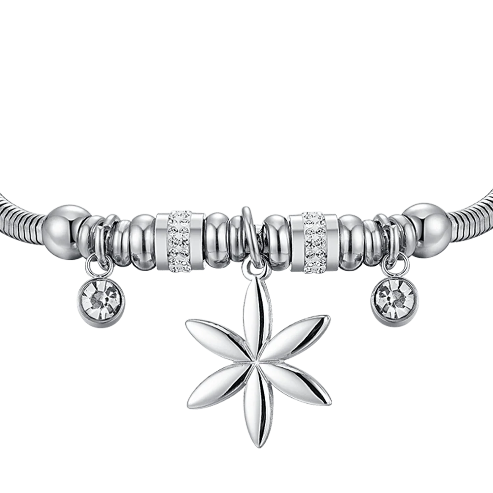 BRACCIALE DONNA IN ACCIAIO CON FIORE DELLA VITA E CRISTALLI BIANCHI - Image 4