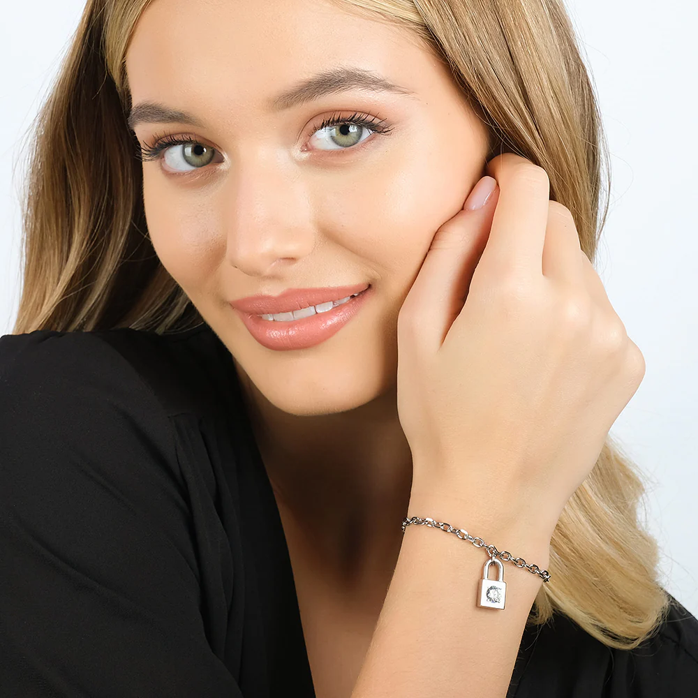 BRACCIALE DONNA IN ACCIAIO CON LUCCHETTO CON CRISTALLO BIANCO - Image 3