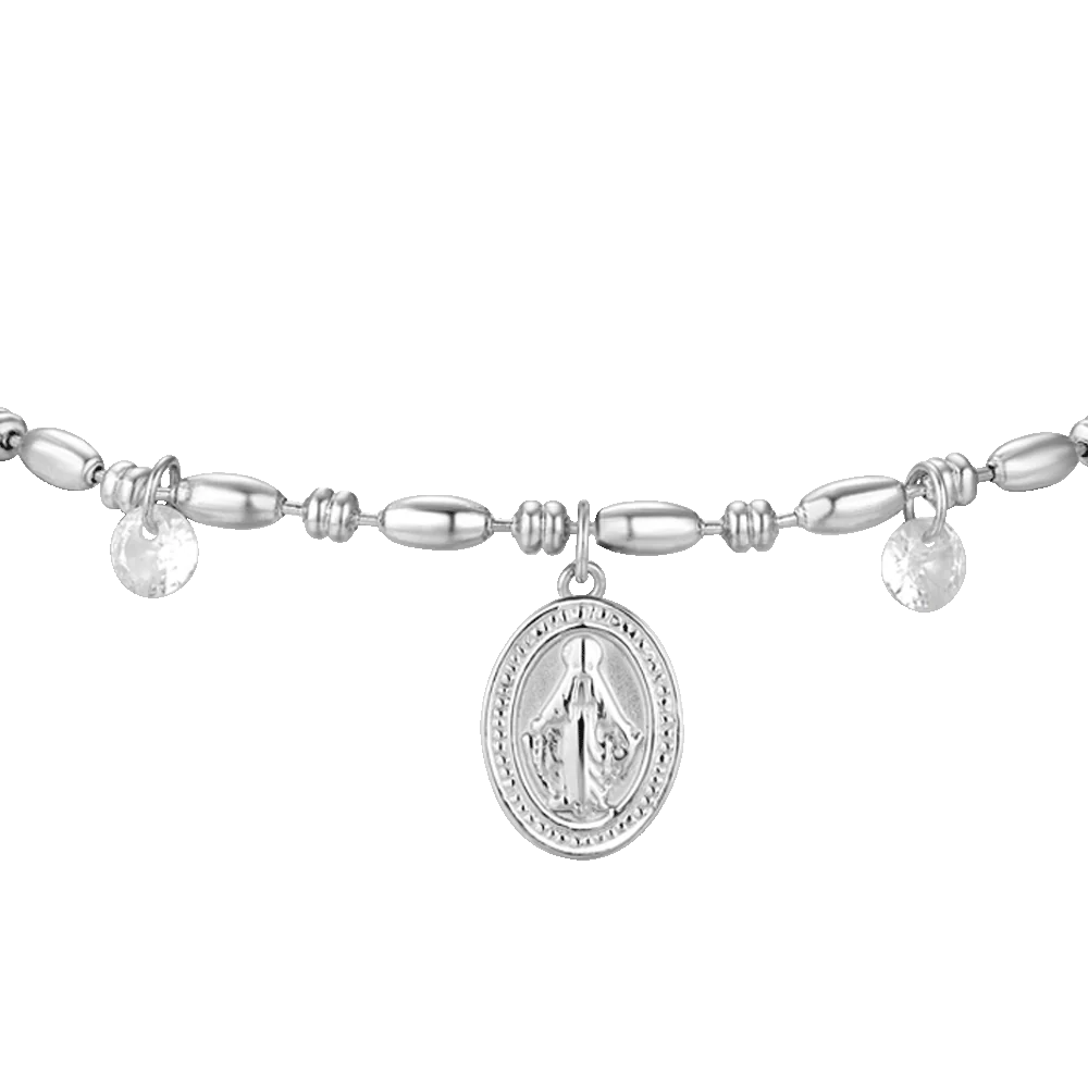 BRACCIALE DONNA IN ACCIAIO CON MADONNINA MIRACOLOSA E ZIRCONI BIANCHI - Image 4