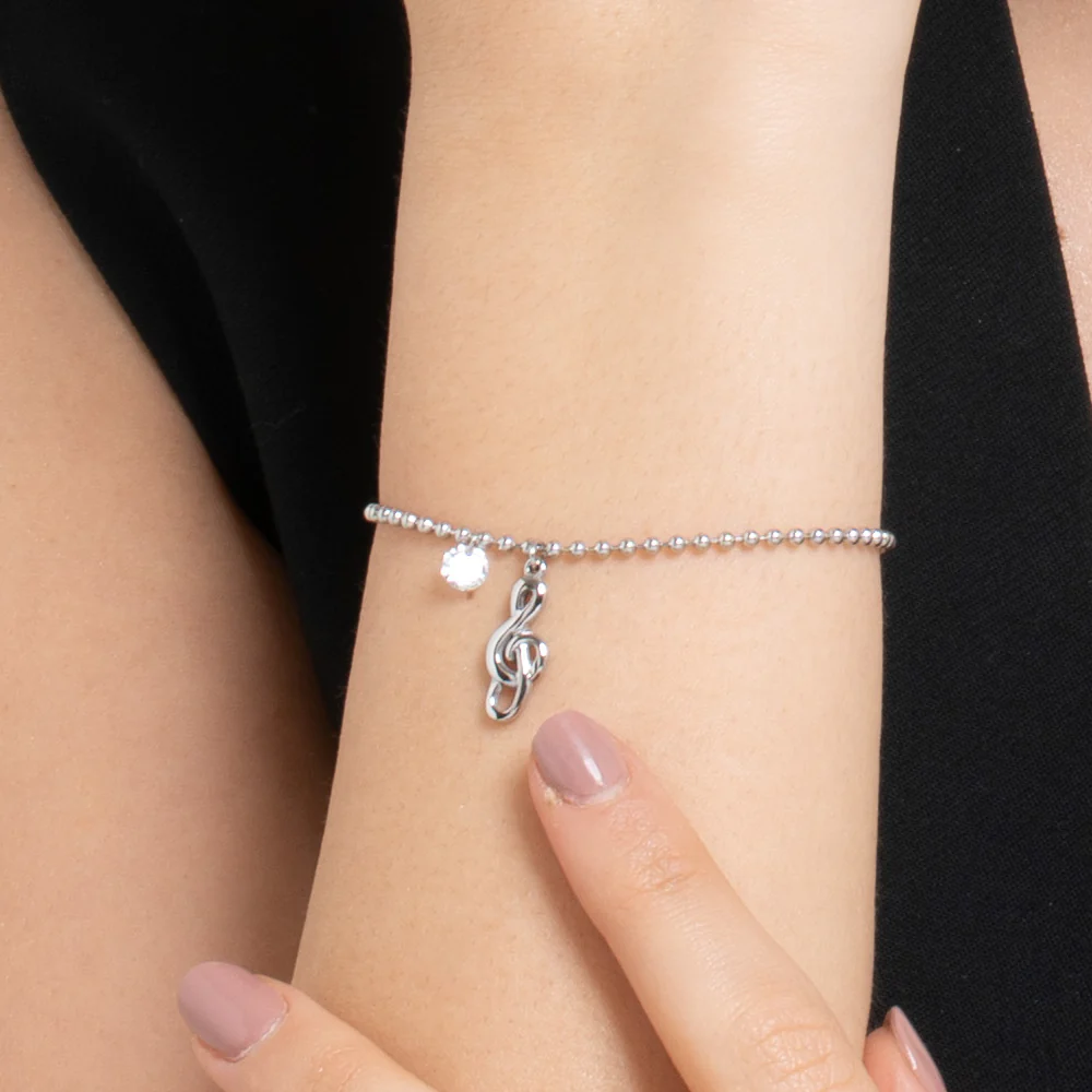 BRACCIALE DONNA IN ACCIAIO CON NOTA MUSICALE E ZIRCONE BIANCO - Image 2