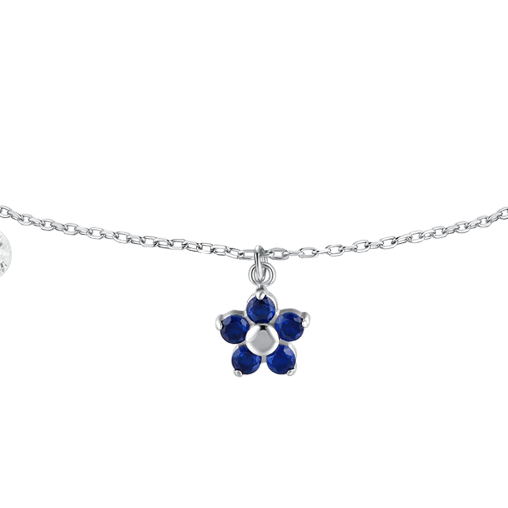 BRACCIALE DONNA IN ACCIAIO CON PENDENTE FIORE E PETALI ZIRCONE BLU - Image 4