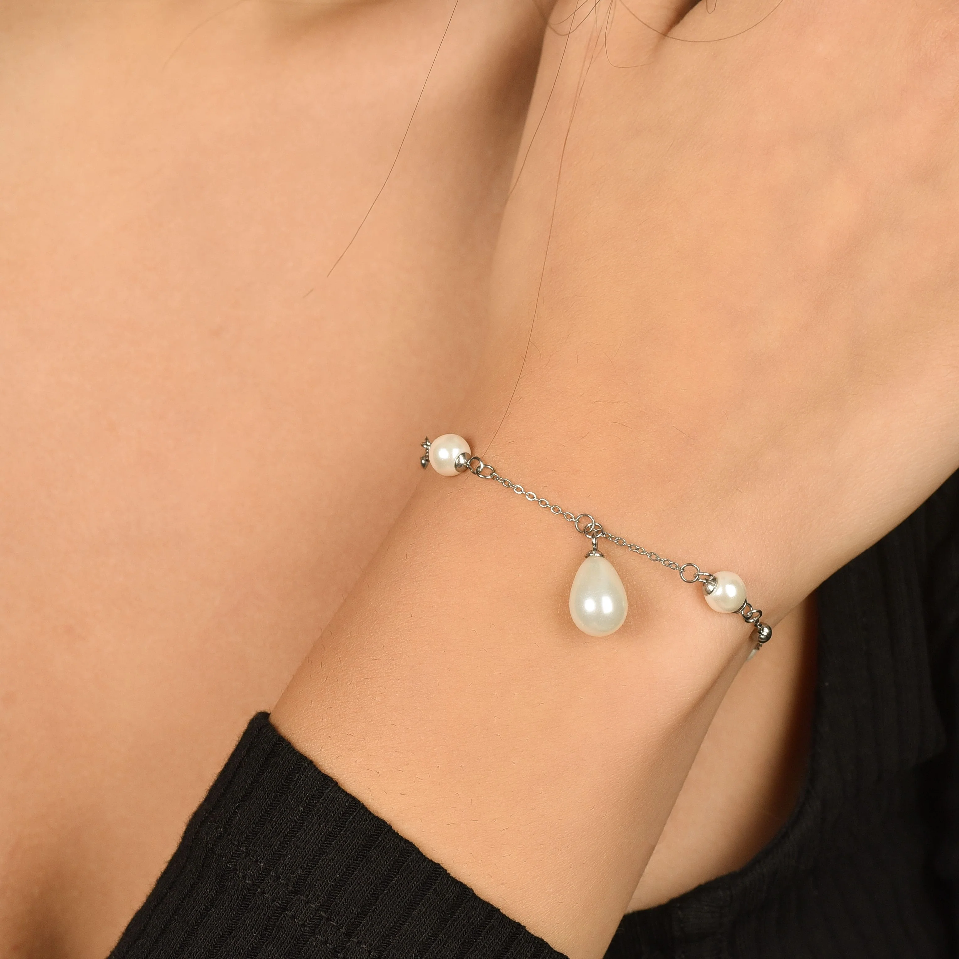 BRACCIALE DONNA IN ACCIAIO CON PERLE - Image 2