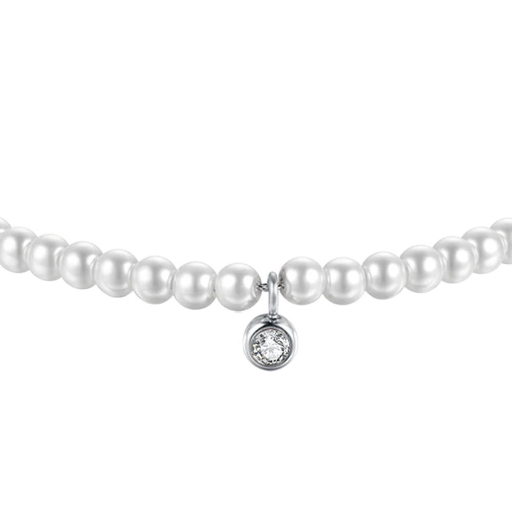 BRACCIALE DONNA IN ACCIAIO CON PERLE SINTETICHE CON CRISTALLO BIANCO - Image 4