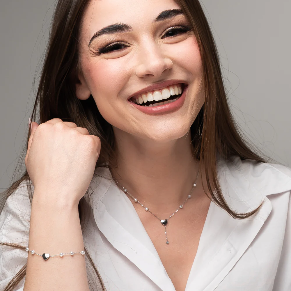 BRACCIALE DONNA IN ACCIAIO CON PERLE E CUORE - Image 4