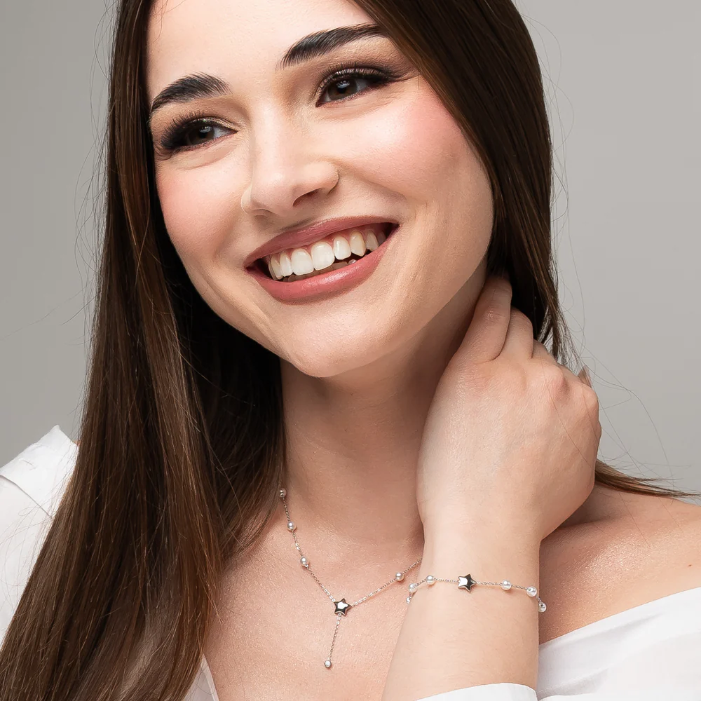 BRACCIALE DONNA IN ACCIAIO CON PERLE E STELLA - Image 4