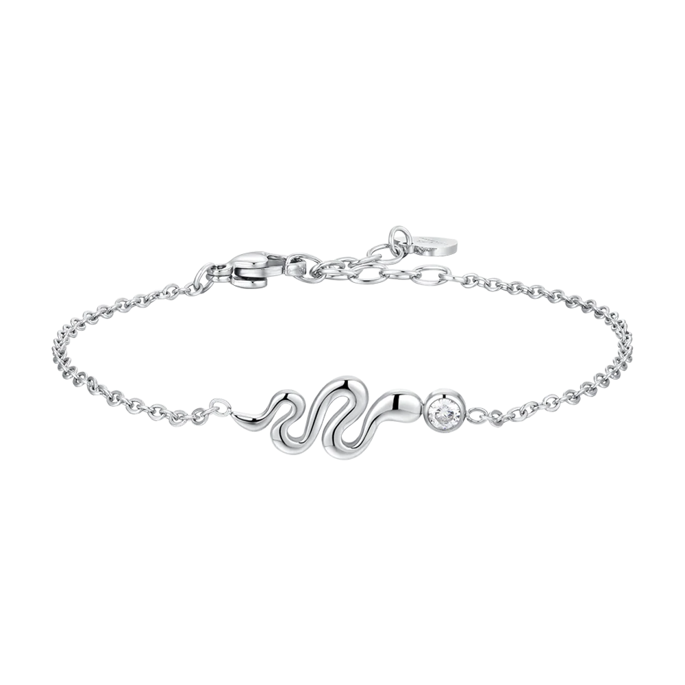 BRACCIALE DONNA IN ACCIAIO CON SERPENTE E CRISTALLO BIANCO