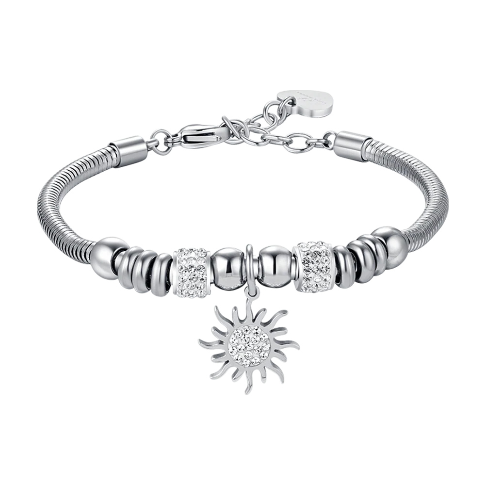 BRACCIALE DONNA IN ACCIAIO CON SOLE CON CRISTALLI BIANCHI