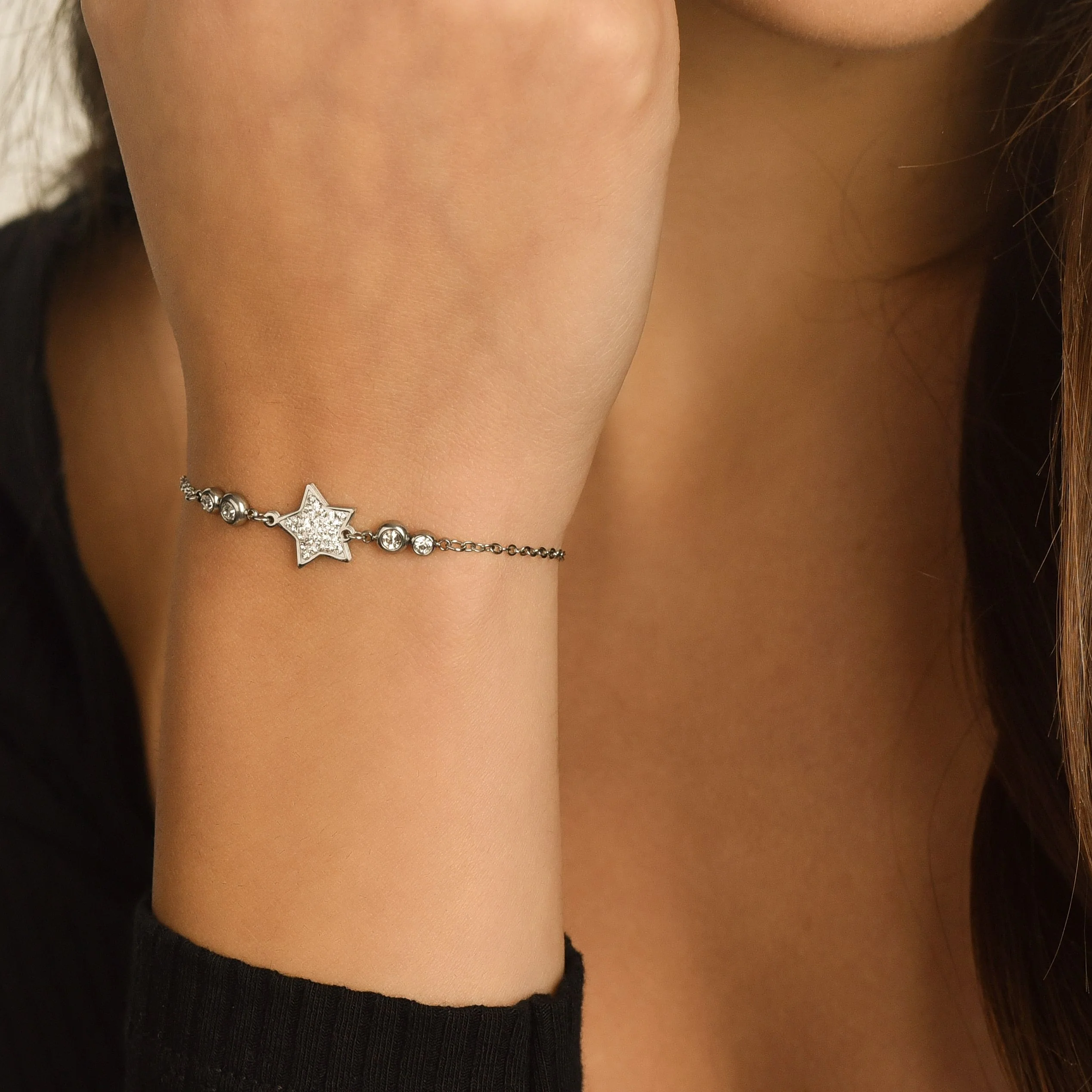 BRACCIALE DONNA IN ACCIAIO CON STELLA CON CRISTALLI BIANCHI - Image 2
