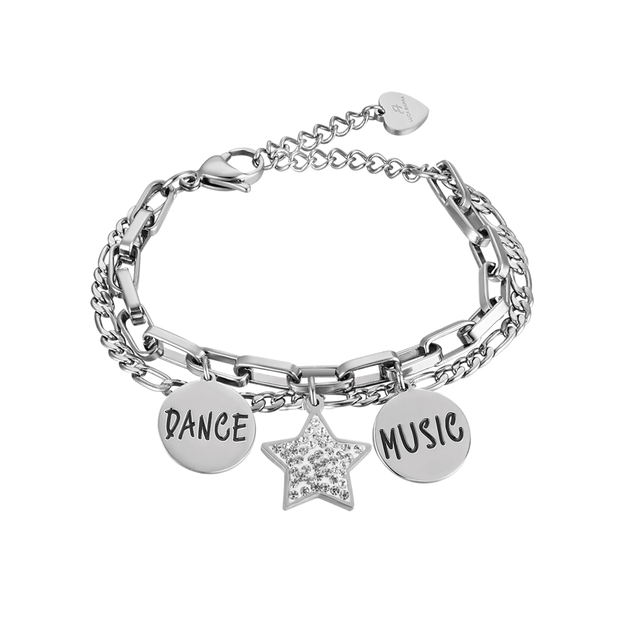 BRACCIALE DONNA IN ACCIAIO CON STELLA CON CRISTALLI BIANCHI E PIASTRE CON SMALTO