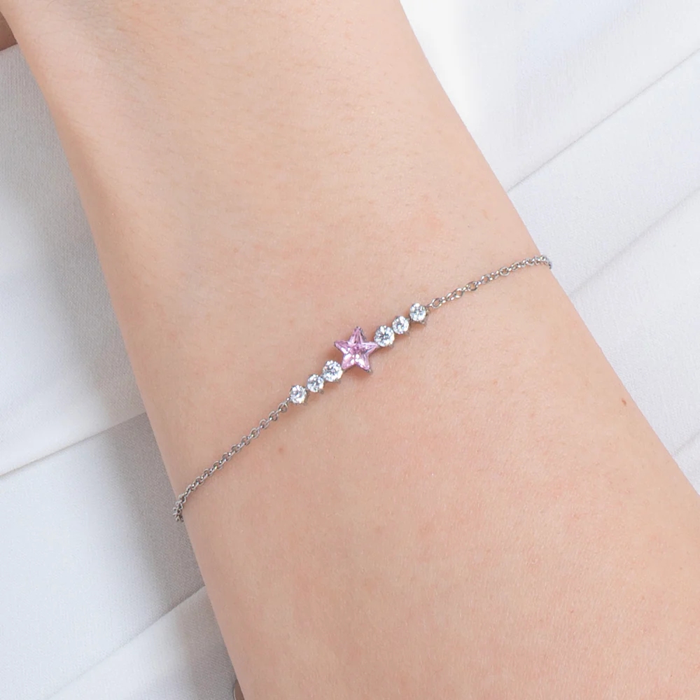 BRACCIALE DONNA IN ACCIAIO CON STELLA ROSA E CRISTALLI BIANCHI - Image 2