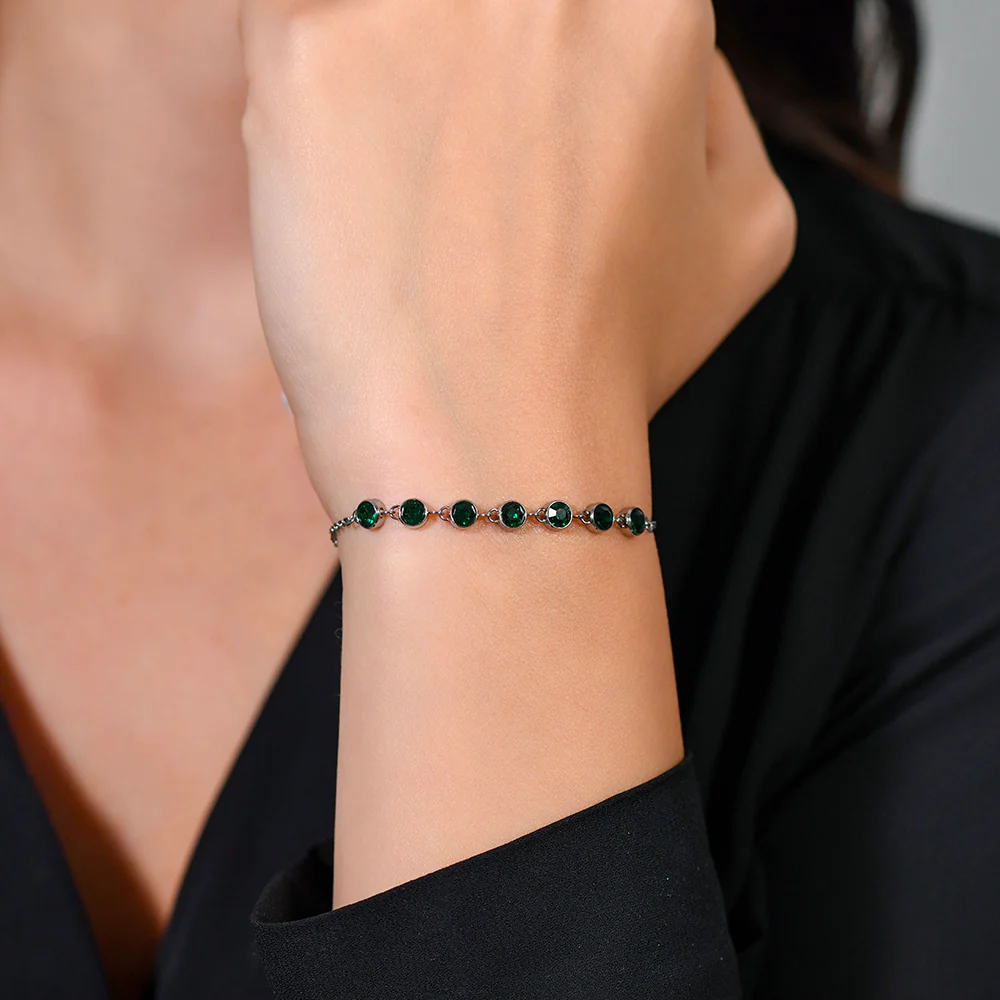 BRACCIALE DONNA IN ACCIAIO CRISTALLI VERDE - Image 2