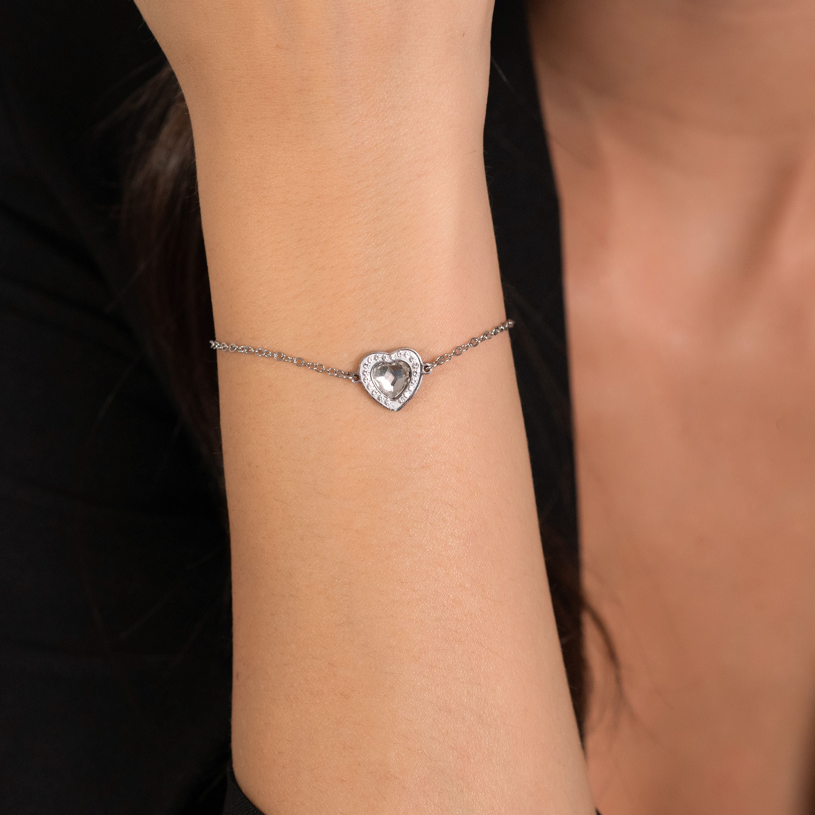 BRACCIALE DONNA IN ACCIAIO CUORE CRISTALLO BIANCO E CRISTALLI BIANCHI - Image 2