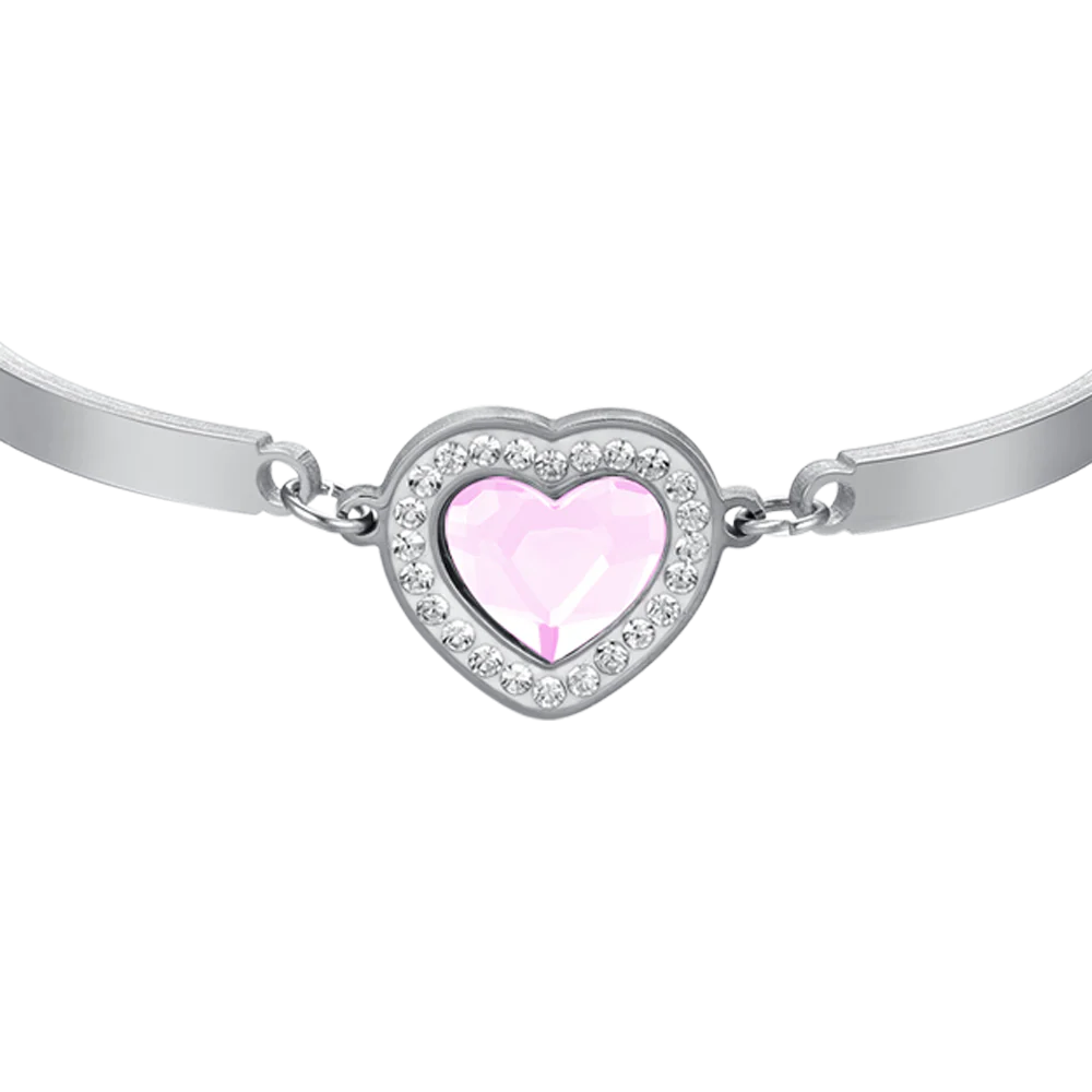 BRACCIALE DONNA IN ACCIAIO CUORE CRISTALLO ROSA E CRISTALLI BIANCHI - Image 4