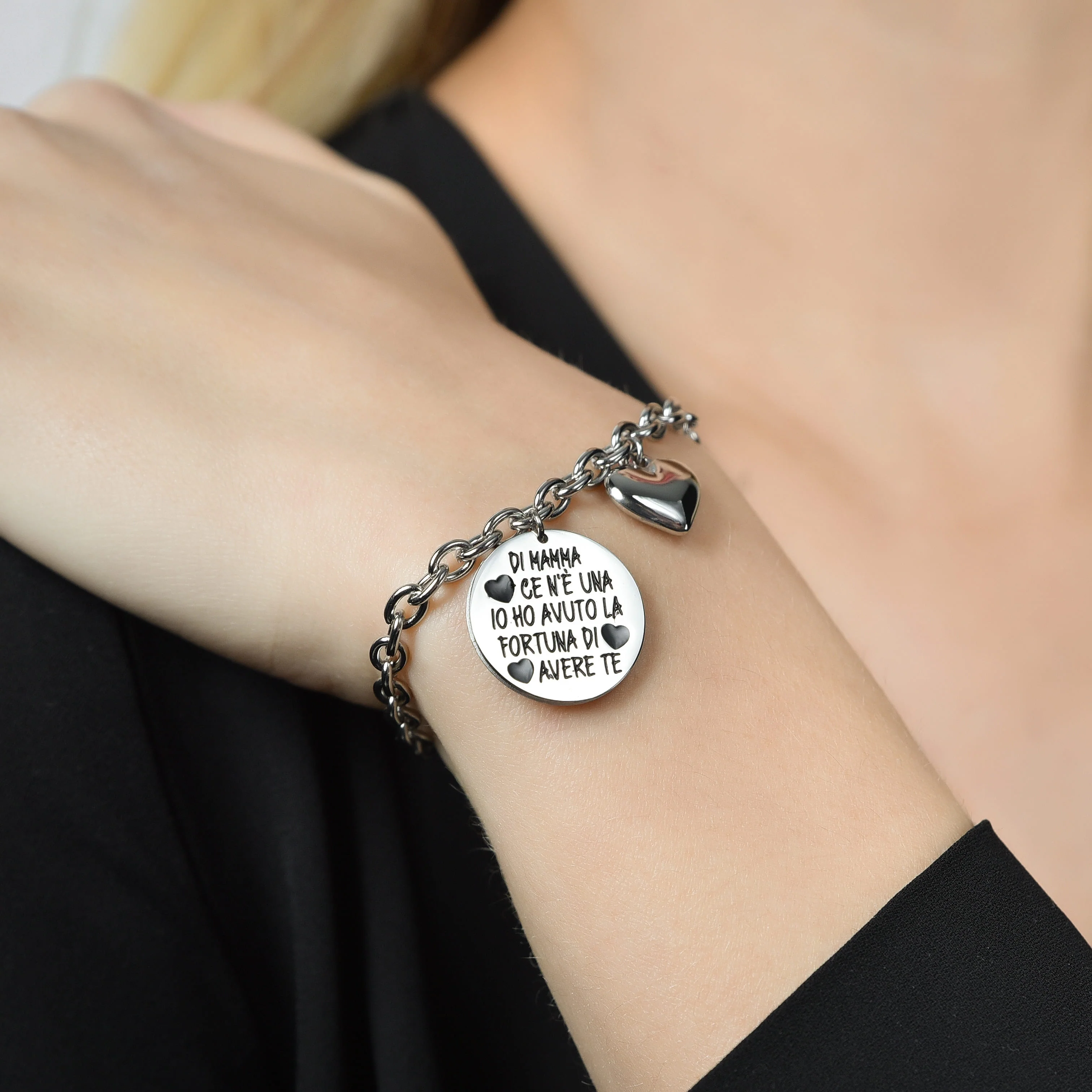 BRACCIALE DONNA IN ACCIAIO DI MAMMA CE N'È UNA IO HO AVUTO LA FORTUNA DI AVERE - Image 2