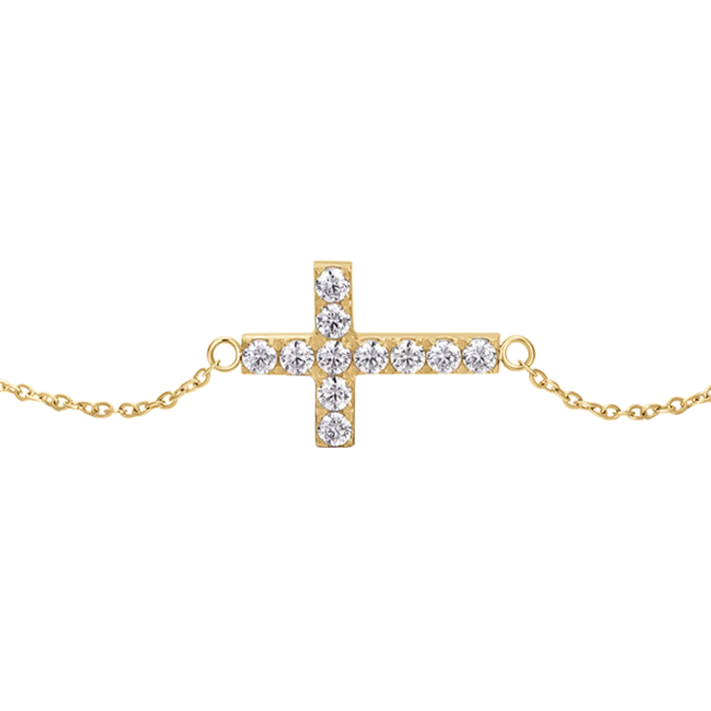 BRACCIALE DONNA IN ACCIAIO E IP GOLD CON CROCE E ZIRCONI BIANCHI - Image 4