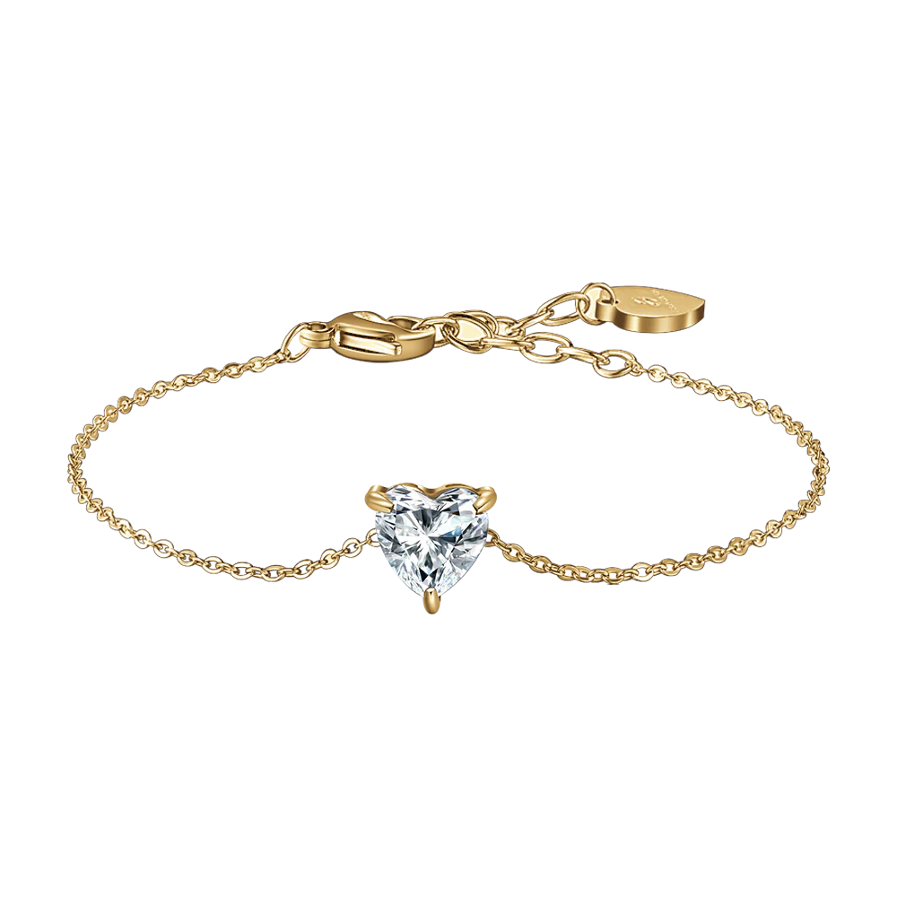 BRACCIALE DONNA IN ACCIAIO E IP GOLD CON CUORE CRISTALLO BIANCO