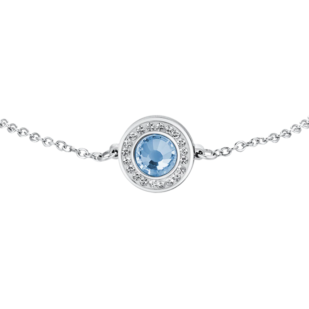BRACCIALE DONNA IN ACCIAIO ELEMENTO CRISTALLO ACQUAMARINA E CRISTALLI BIANCHI - Image 4
