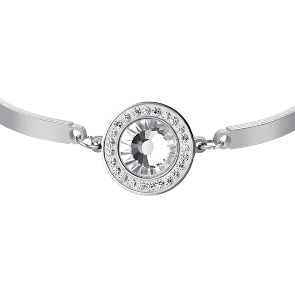 BRACCIALE DONNA IN ACCIAIO ELEMENTO CRISTALLO BIANCO E CRISTALLI BIANCHI - Image 4
