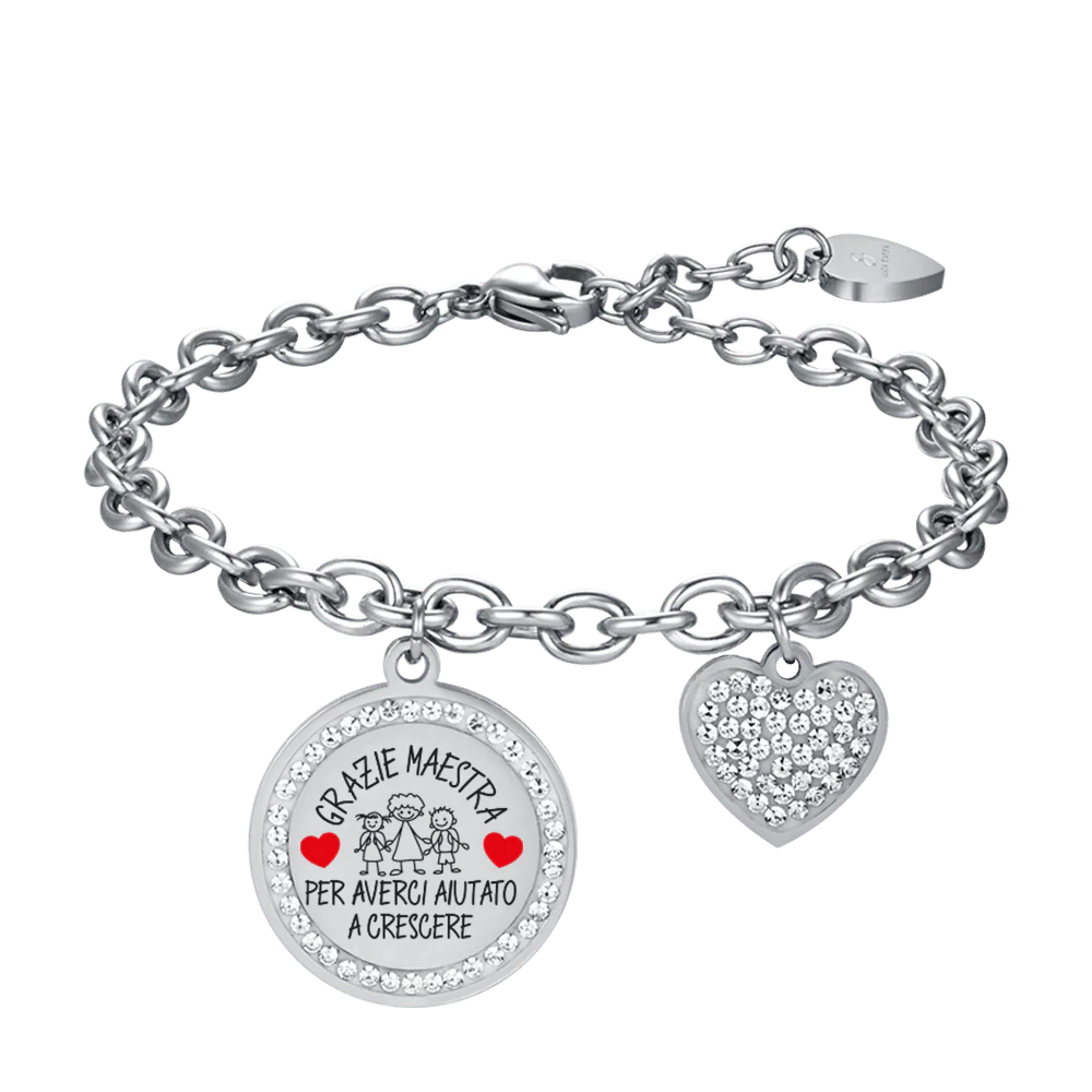 BRACCIALE DONNA IN ACCIAIO GRAZIE MAESTRA PER AVERCI AIUTATO A CRESCERE