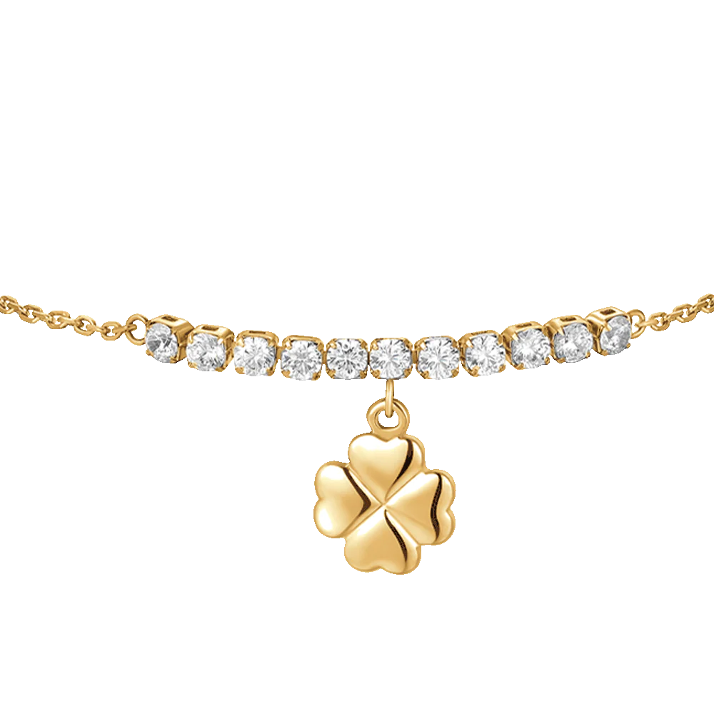 BRACCIALE DONNA IN ACCIAIO IP GOLD CON QUADRIFOGLIO E ZIRCONI BIANCHI - Image 4
