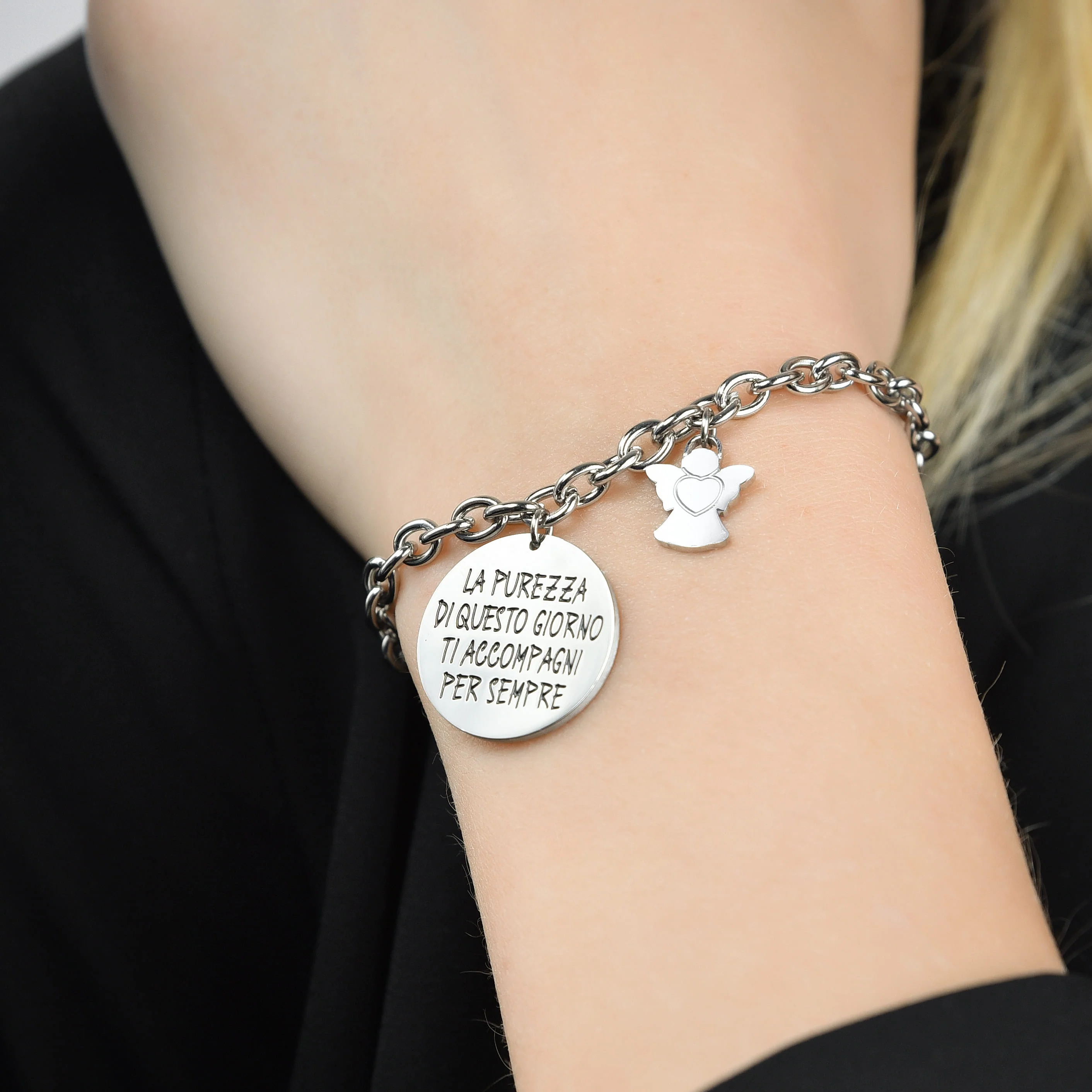 BRACCIALE DONNA IN ACCIAIO LA PUREZZA DI QUESTO GIORNO TI ACCOMPAGNI PER SEMPRE - Image 2