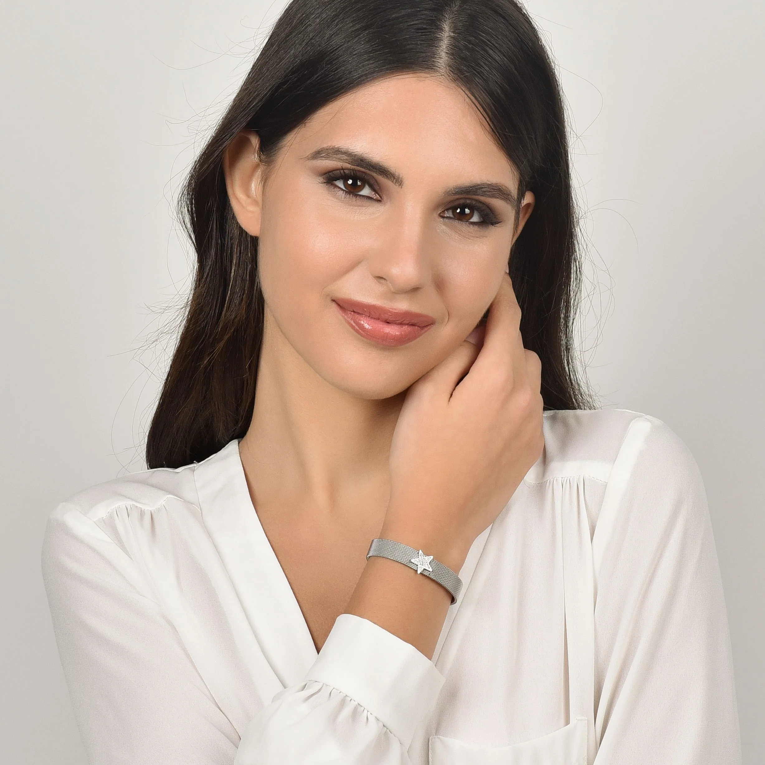 BRACCIALE DONNA IN ACCIAIO MAGLIA MILANO CON STELLA CON CRISTALLI BIANCHI - Image 3