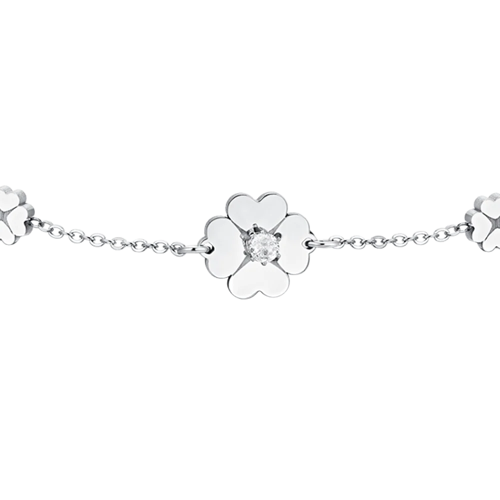 BRACCIALE DONNA IN ACCIAIO QUADRIFOGLI E ZIRCONI - Image 4