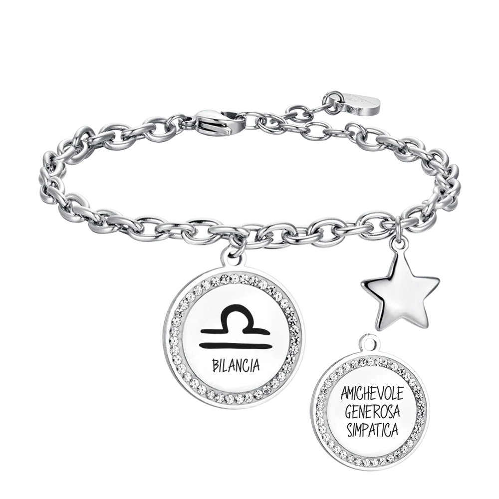 BRACCIALE DONNA IN ACCIAIO SEGNO ZODIACALE BILANCIA PIASTRA
