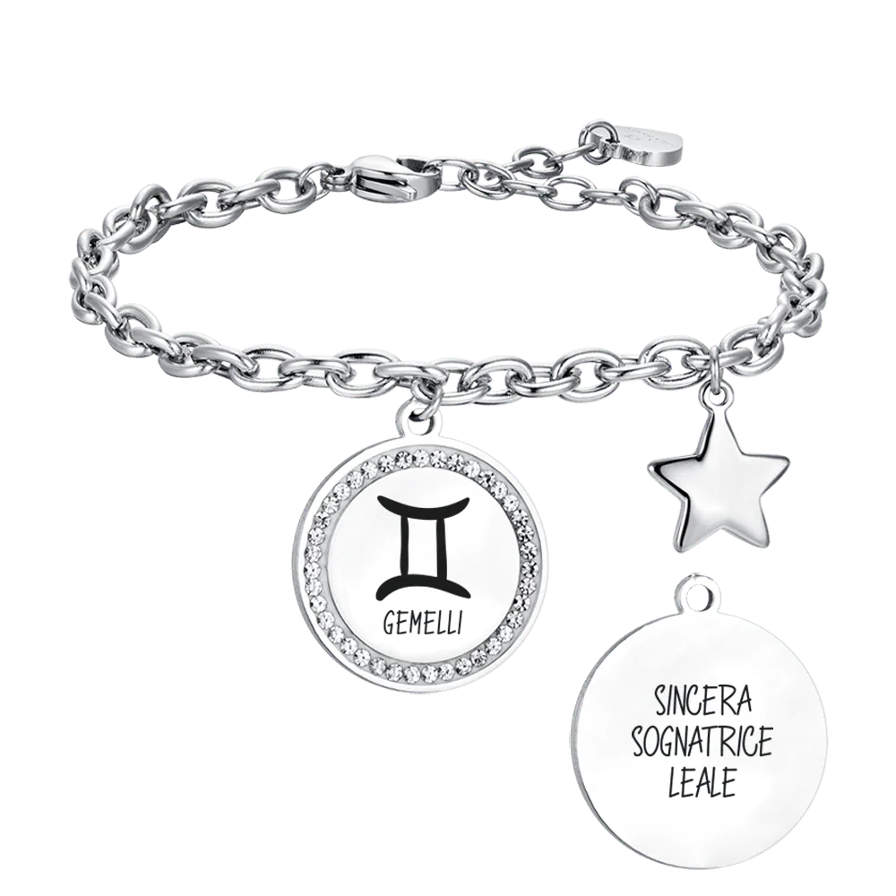 BRACCIALE DONNA IN ACCIAIO SEGNO ZODIACALE GEMELLI PIASTRA