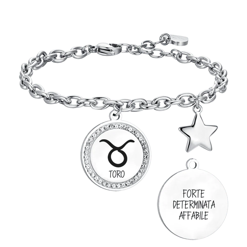 BRACCIALE DONNA IN ACCIAIO SEGNO ZODIACALE TORO PIASTRA