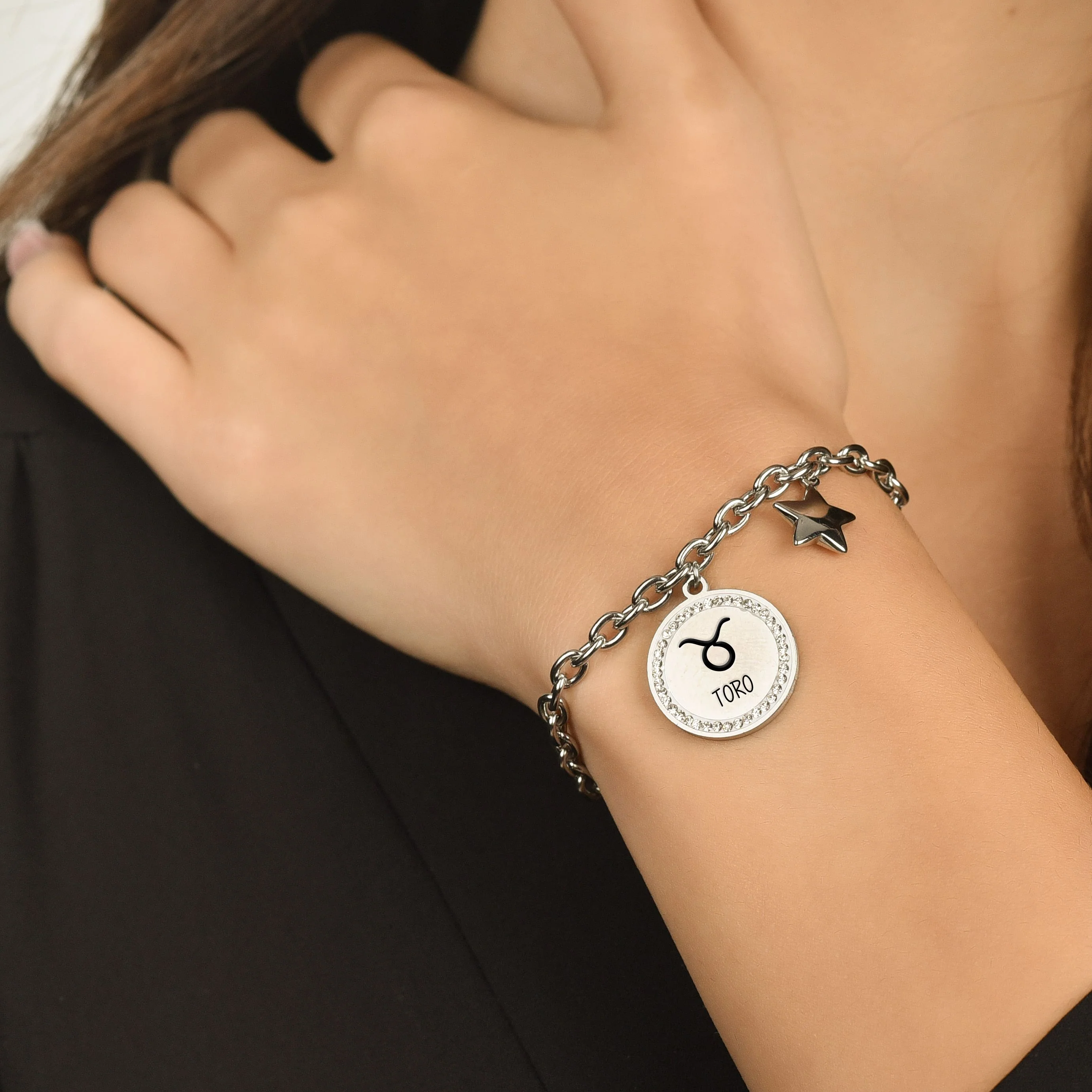 BRACCIALE DONNA IN ACCIAIO SEGNO ZODIACALE TORO PIASTRA - Image 2