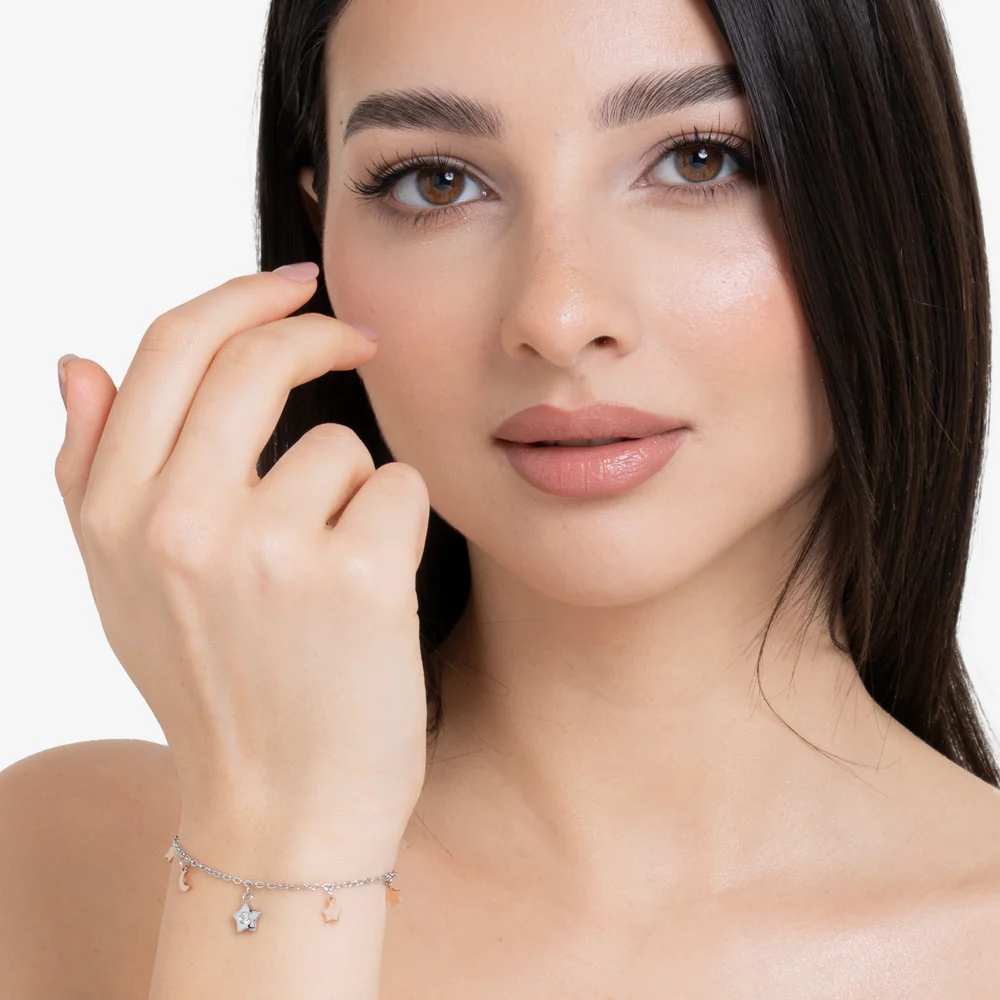 BRACCIALE DONNA IN ACCIAIO, STELLA CON ZIRCONE BIANCO, LUNE E STELLE IP ROSE - Image 3