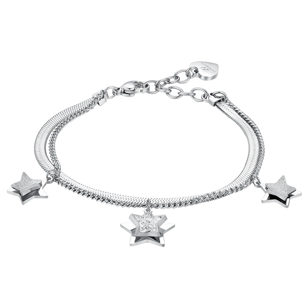 BRACCIALE DONNA IN ACCIAIO STELLE CON CRISTALLI BIANCHI