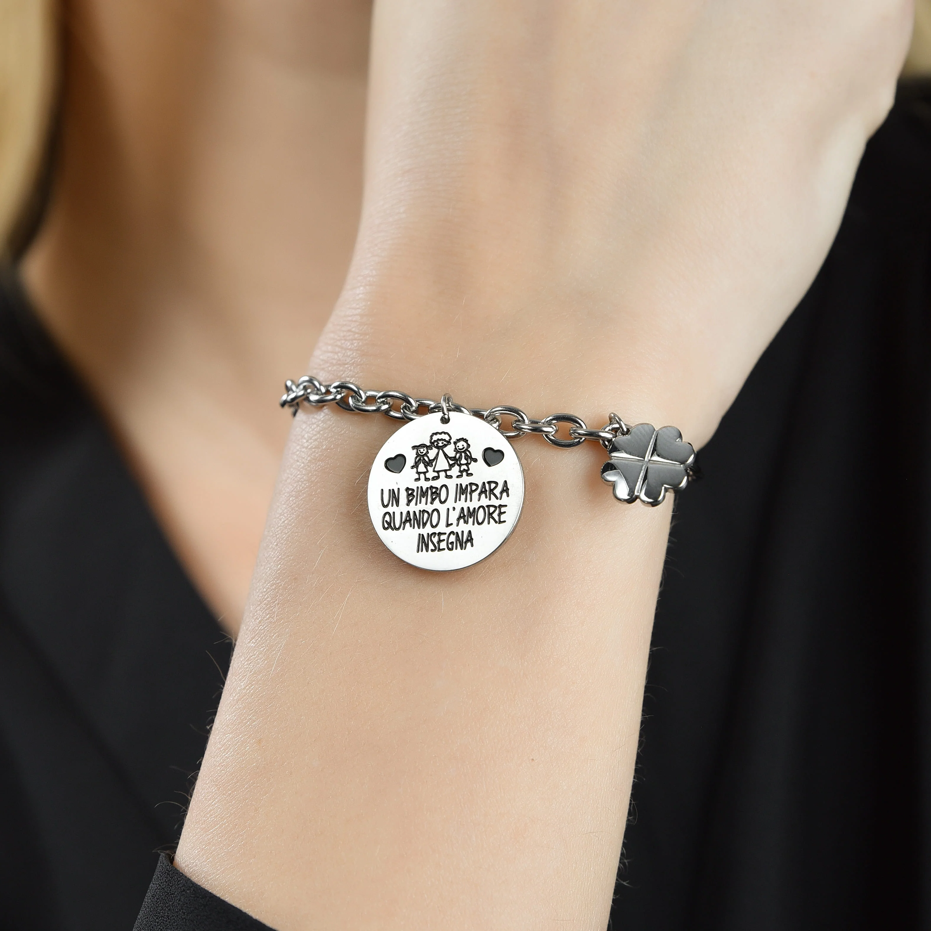 BRACCIALE DONNA IN ACCIAIO UN BIMBO IMPARA QUANDO L'AMORE INSEGNA - Image 2