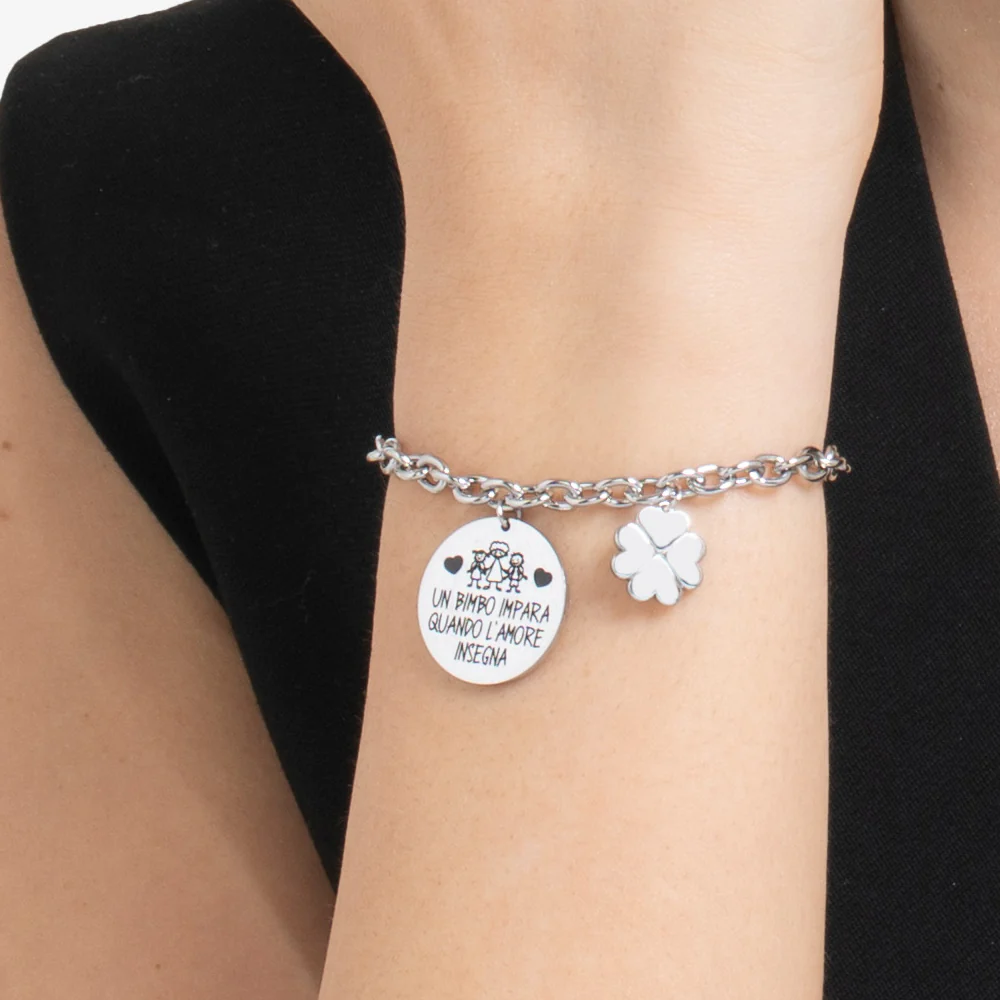 BRACCIALE DONNA IN ACCIAIO UN BIMBO IMPARA QUANDO L'AMORE INSEGNA - Image 3