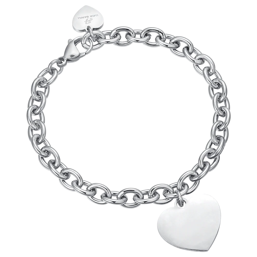 BRACCIALE DONNA PERSONALIZZATO IN ACCIAIO CON CUORE MAGLIA CATENA