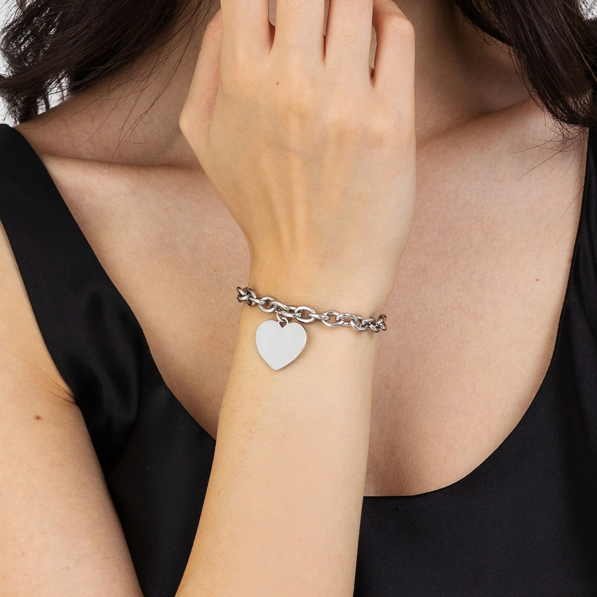 BRACCIALE DONNA PERSONALIZZATO IN ACCIAIO CON CUORE MAGLIA CATENA - Image 2