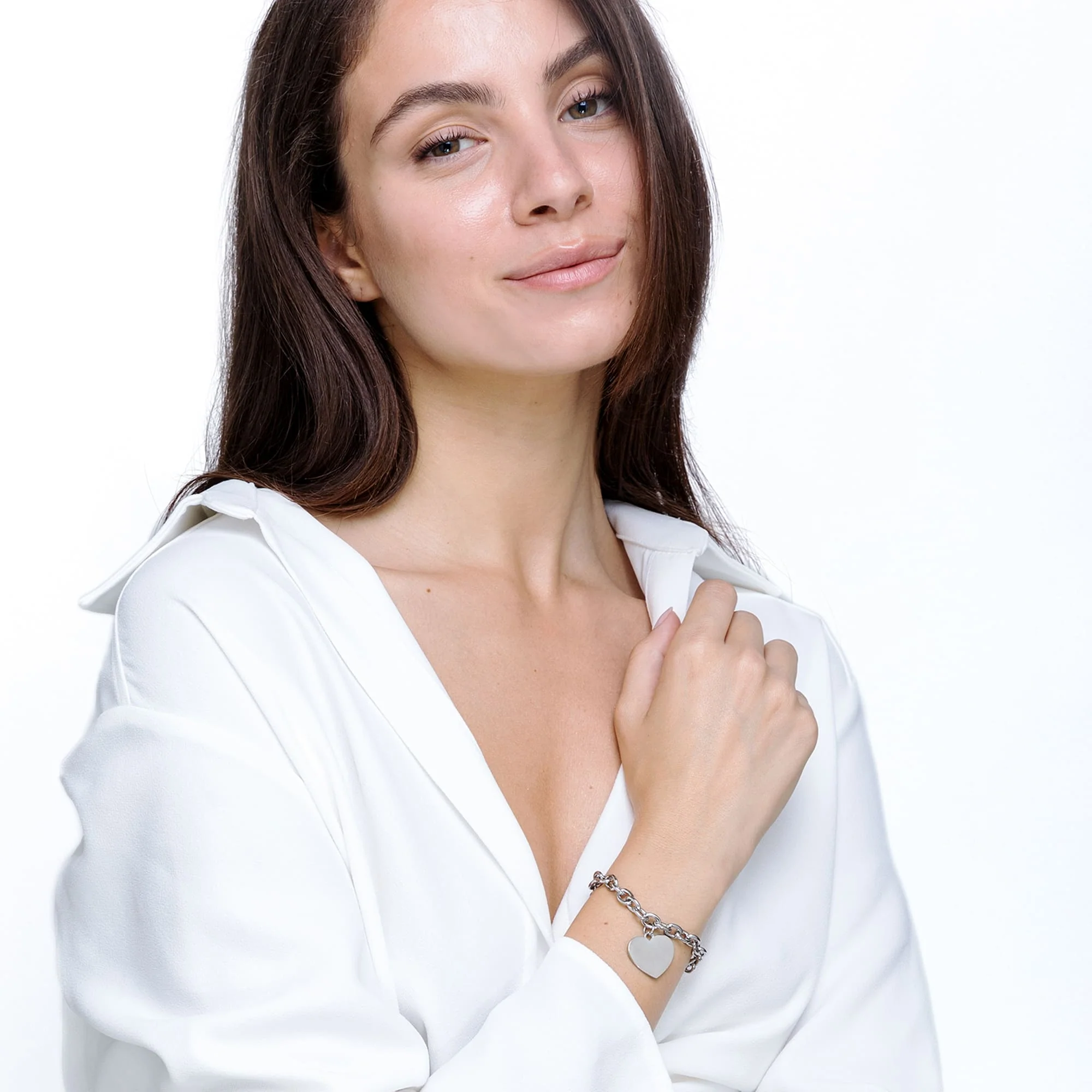 BRACCIALE DONNA PERSONALIZZATO IN ACCIAIO CON CUORE MAGLIA CATENA - Image 3