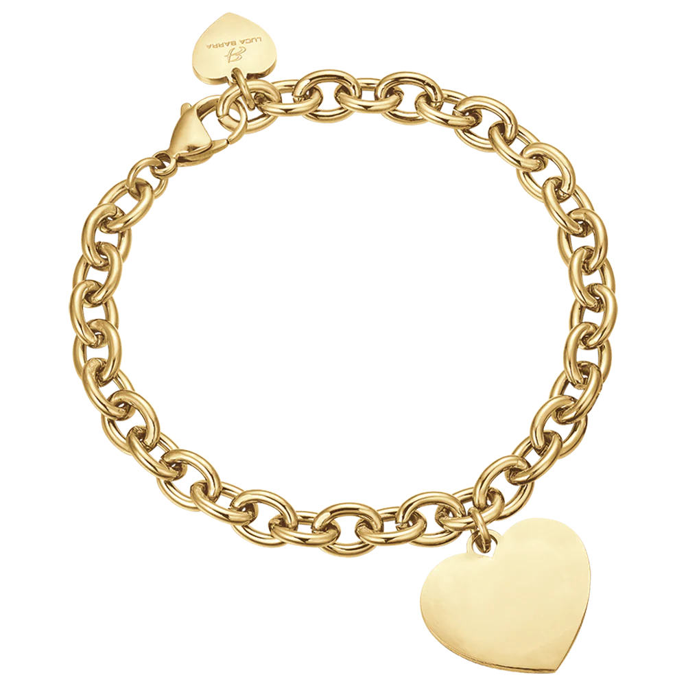 BRACCIALE DONNA PERSONALIZZATO IN ACCIAIO DORATO CON CUORE MAGLIA CATENA