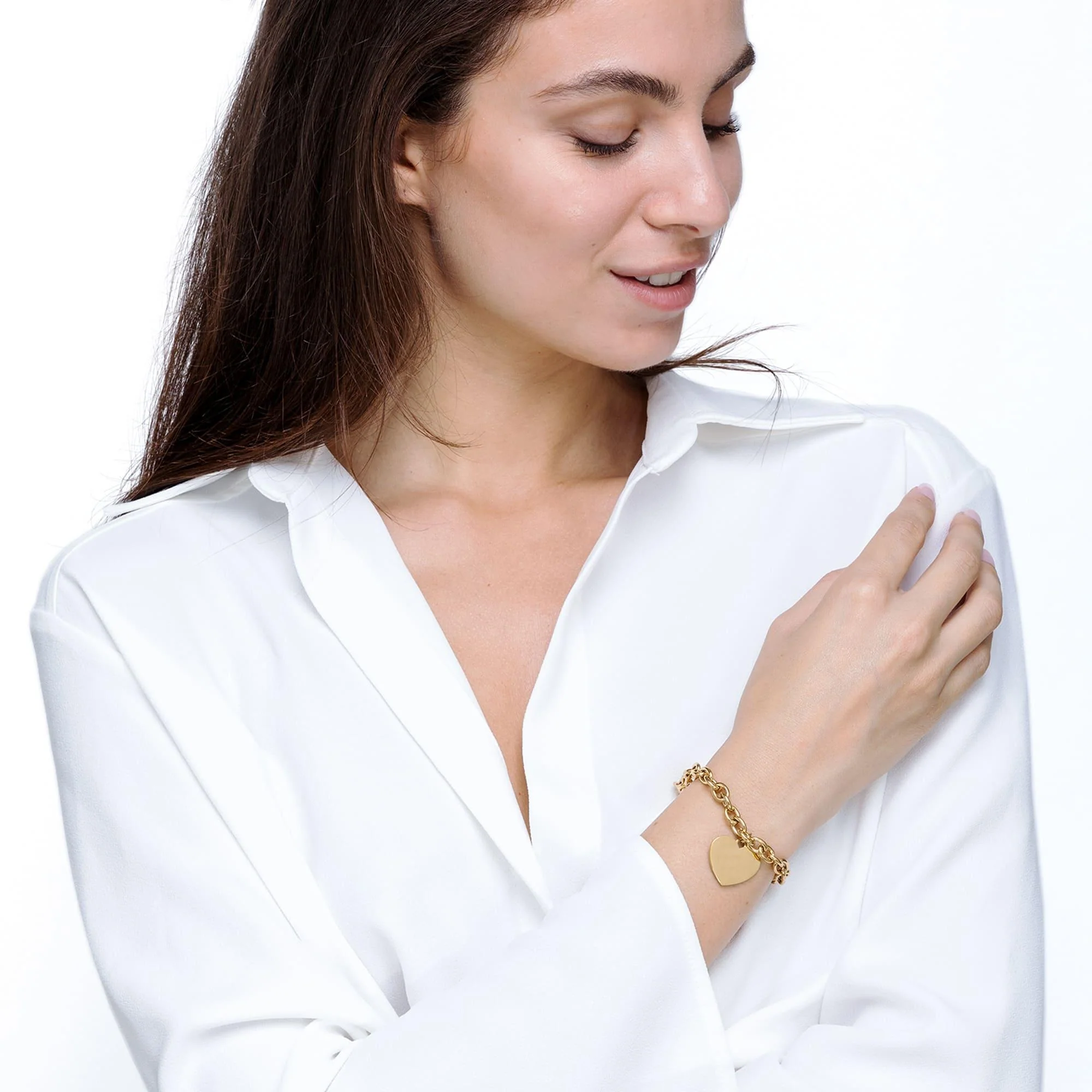 BRACCIALE DONNA PERSONALIZZATO IN ACCIAIO DORATO CON CUORE MAGLIA CATENA - Image 3