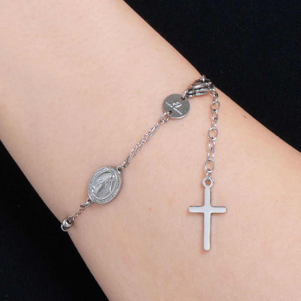 BRACCIALE DONNA ROSARIO IN ACCIAIO, MEDAGLIETTA CON MADONNINA MIRACOLOSA - Image 2