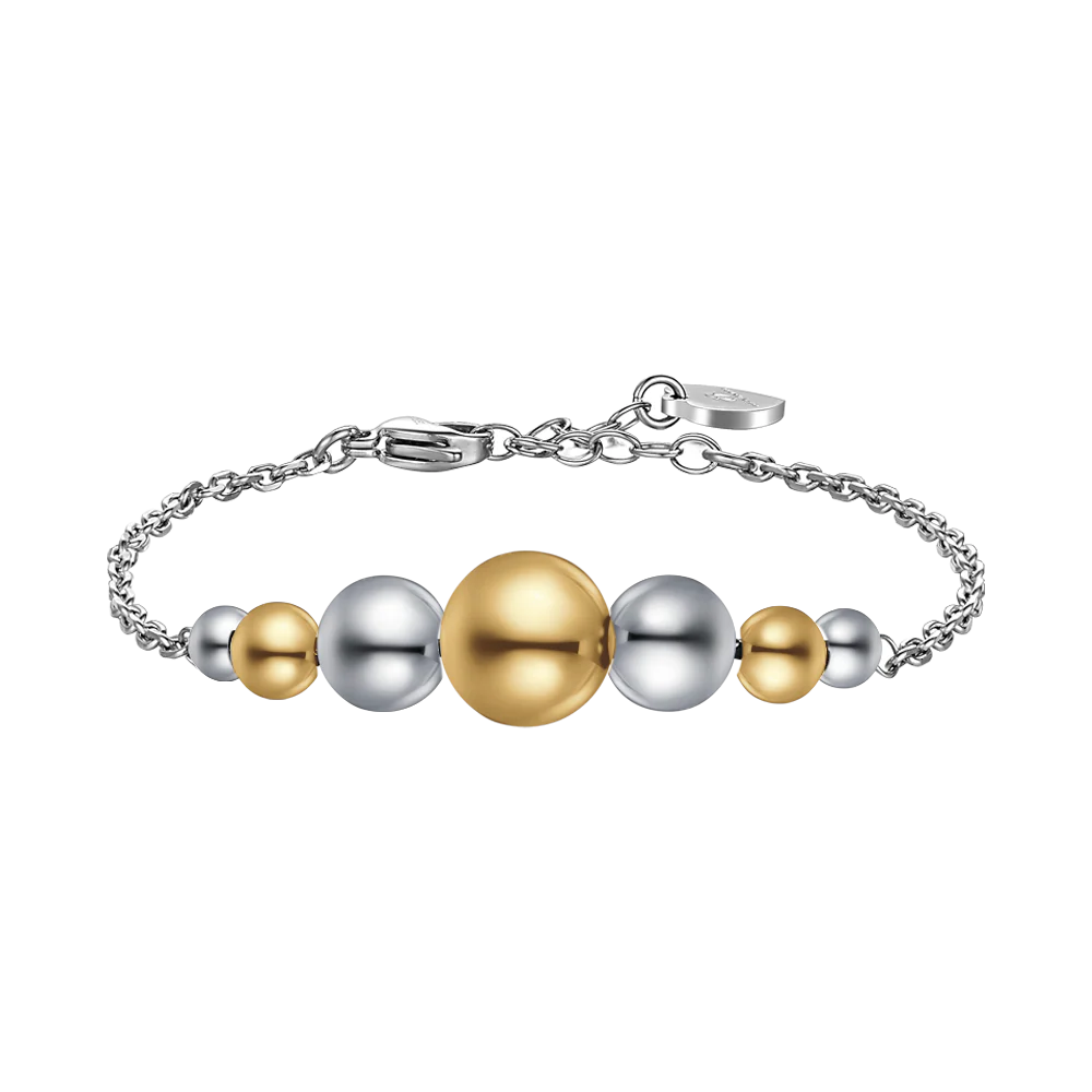 BRACCIALE DONNA SFERE ACCIAIO E IP GOLD