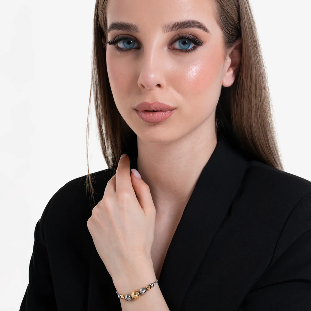 BRACCIALE DONNA SFERE ACCIAIO E IP GOLD - Image 3